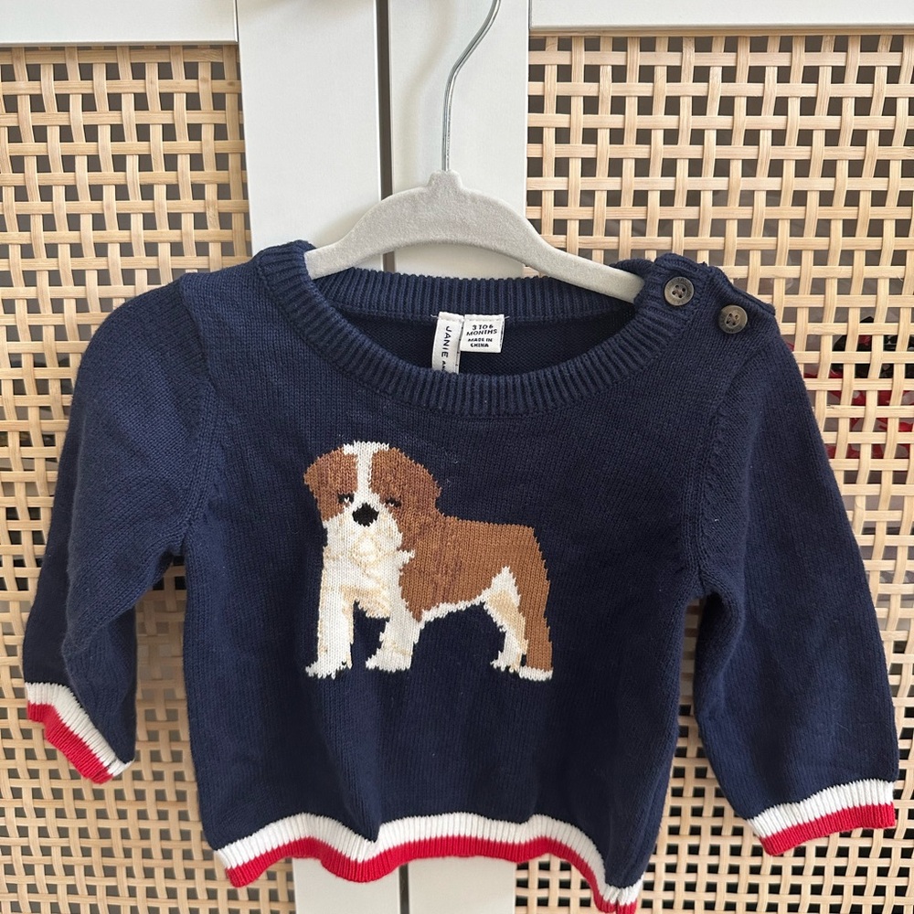 Janie and Jack Navy Sweater with Dog Motif